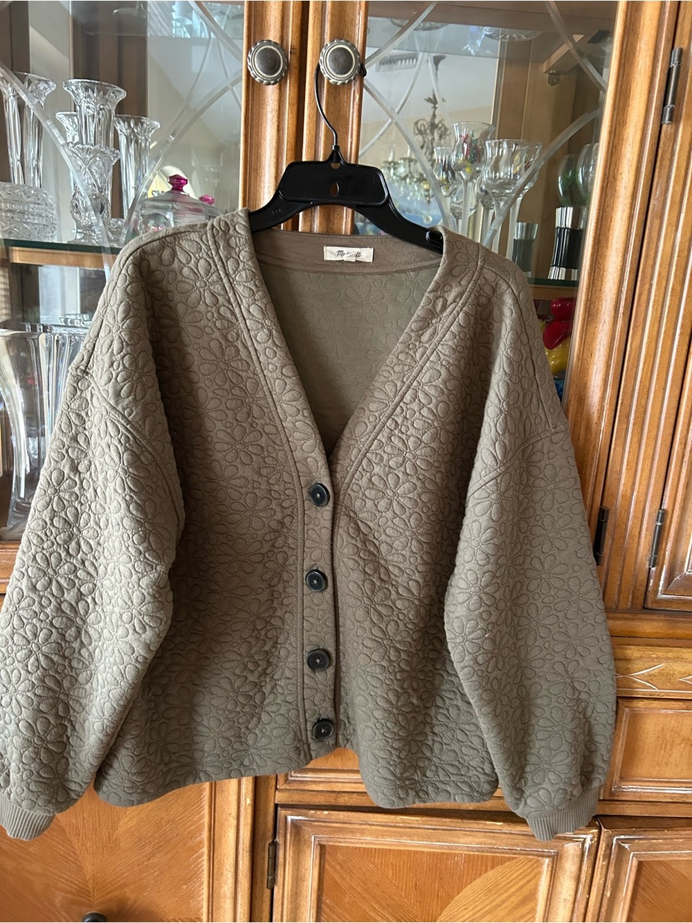 Madewell Flower Puff-Jacquard Crop Cardigan, V-Neck Button Front